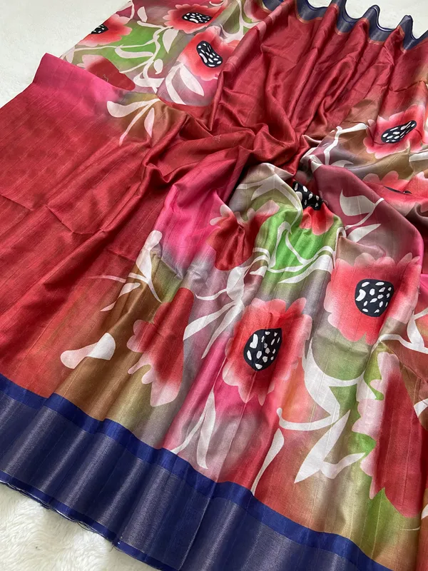 Vaishnavi_Blue_–_Navratri_Special_|_Soft_Tussar_Silk_Saree_with_Print,_Border_&_Contrast_Print_Blouse_with_Tassels
