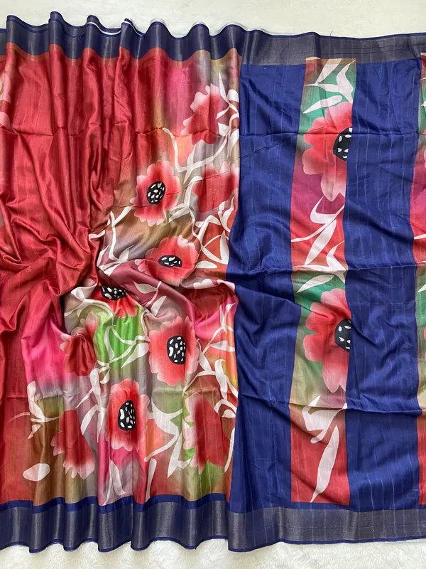 Vaishnavi_Blue_–_Navratri_Special_|_Soft_Tussar_Silk_Saree_with_Print,_Border_&_Contrast_Print_Blouse_with_Tassels