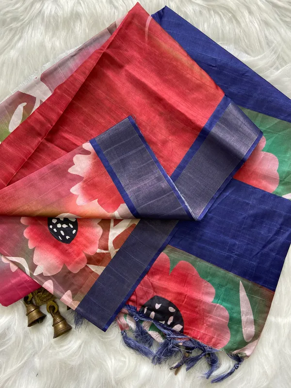 Vaishnavi_Blue_–_Navratri_Special_|_Soft_Tussar_Silk_Saree_with_Print,_Border_&_Contrast_Print_Blouse_with_Tassels