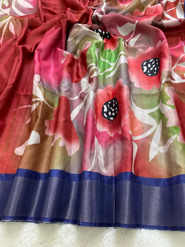 Vaishnavi_Blue_–_Navratri_Special_|_Soft_Tussar_Silk_Saree_with_Print,_Border_&_Contrast_Print_Blouse_with_Tassels