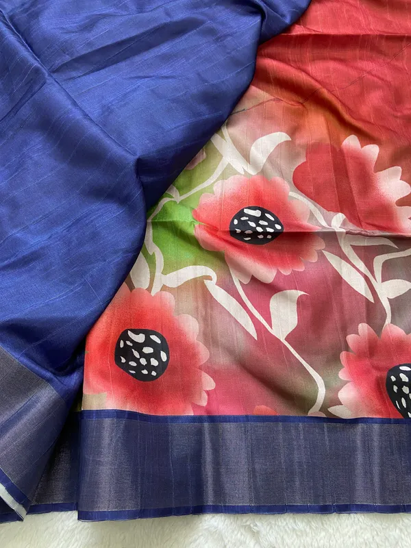Vaishnavi_Blue_–_Navratri_Special_|_Soft_Tussar_Silk_Saree_with_Print,_Border_&_Contrast_Print_Blouse_with_Tassels