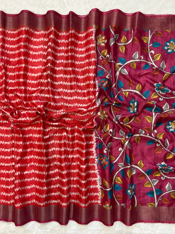 Gauri_Pink_–_Divine_Navratri_Special_|_Soft_Tussar_Silk_Saree_with_Print,_Border_&_Contrast_Print_Blouse_with_Tassels