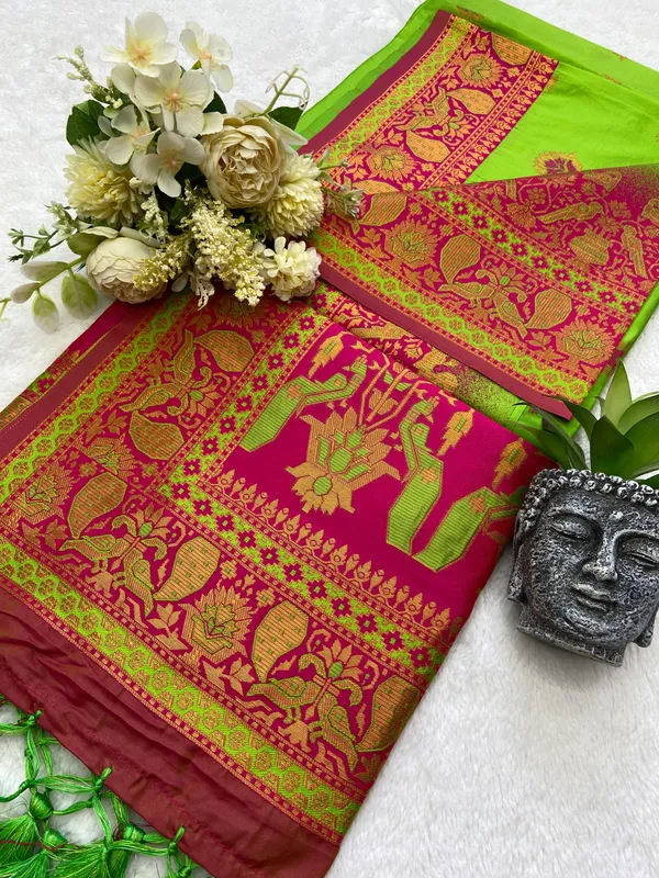 Premium_Soft_Paithani_Silk_sarees_With_Beautiful_Weaving_Pattern_With_Attractive_Rich_Pallu_And_Border_And_Weaving_Blouse_With_Tassels