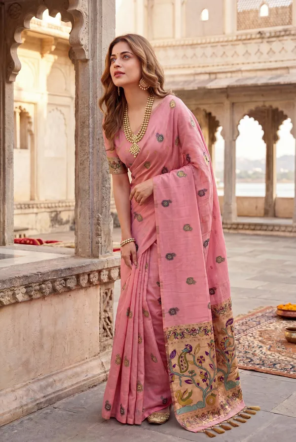Swan_Pink_–_Swan_Motif_Wedding_Special_|_Premium_Soft_Muga_Cotton_Paithani_Saree_with_Weaving_Design_Featuring_Jungle_Theme_&_Swan_Motifs_Pallu