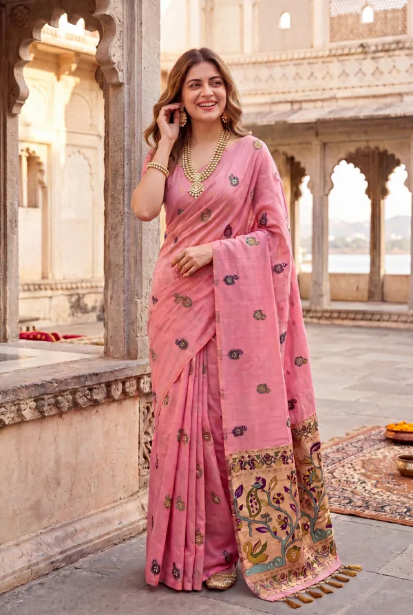 Swan_Pink_–_Swan_Motif_Wedding_Special_|_Premium_Soft_Muga_Cotton_Paithani_Saree_with_Weaving_Design_Featuring_Jungle_Theme_&_Swan_Motifs_Pallu