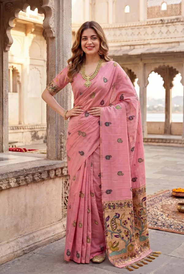 Swan_Pink_–_Swan_Motif_Wedding_Special_|_Premium_Soft_Muga_Cotton_Paithani_Saree_with_Weaving_Design_Featuring_Jungle_Theme_&_Swan_Motifs_Pallu