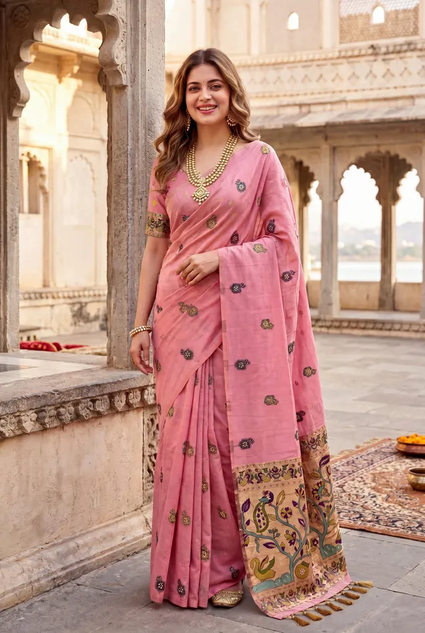 Swan_Pink_–_Swan_Motif_Wedding_Special_|_Premium_Soft_Muga_Cotton_Paithani_Saree_with_Weaving_Design_Featuring_Jungle_Theme_&_Swan_Motifs_Pallu