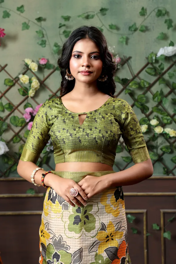 Soft_Tussar_Silk_sarees_with_Beautiful_Digital_Print_With_Attractive_Border_And_Contrast_Print_Blouse_With_Tassels