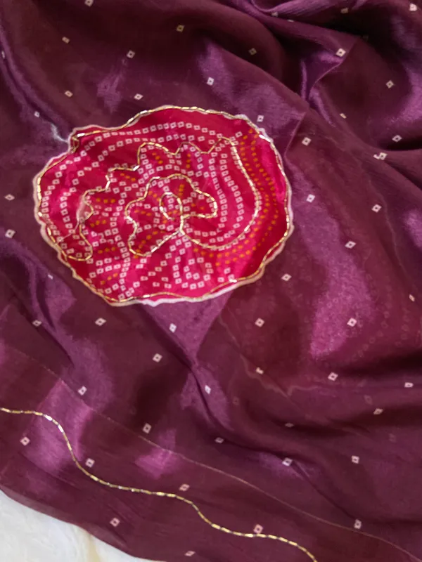 Soft_Chinon_Silk_sarees_with_Beautiful_Bandhani_Print_With_Attractive_Handwork_And_Mono_Fabric_Blouse_With_Tassels_in_new_styles_n_new_look
