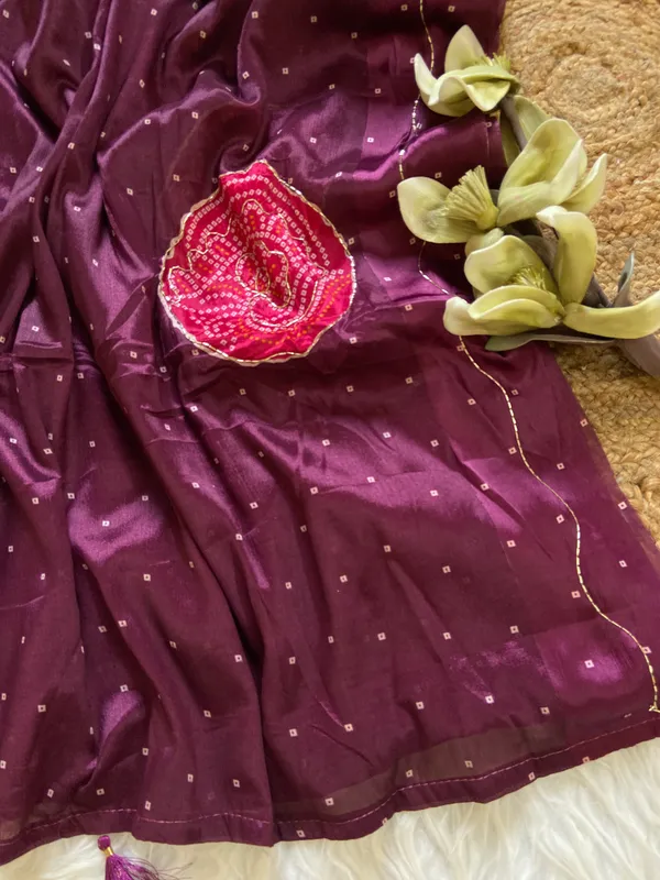 Soft_Chinon_Silk_sarees_with_Beautiful_Bandhani_Print_With_Attractive_Handwork_And_Mono_Fabric_Blouse_With_Tassels_in_new_styles_n_new_look