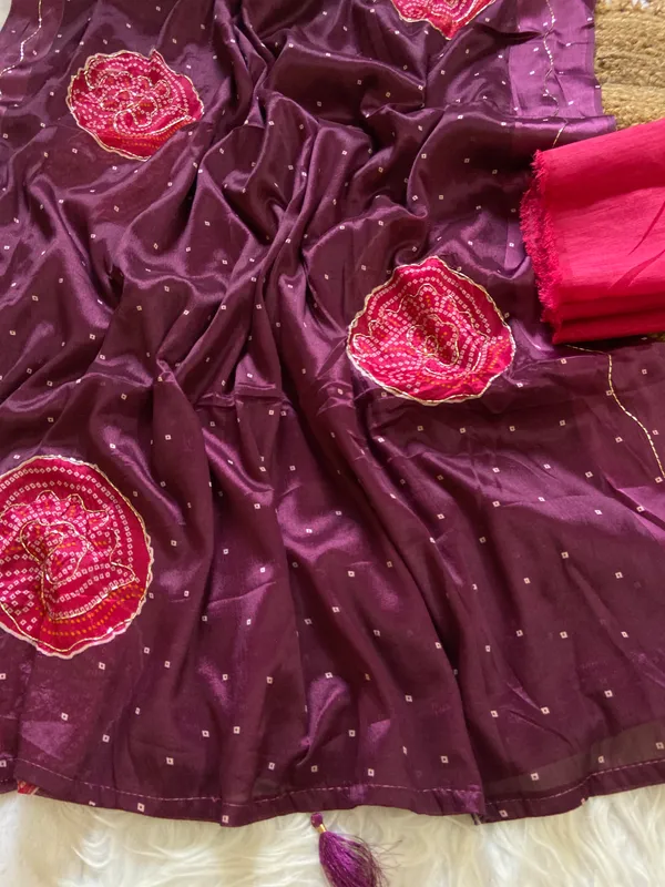 Soft_Chinon_Silk_sarees_with_Beautiful_Bandhani_Print_With_Attractive_Handwork_And_Mono_Fabric_Blouse_With_Tassels_in_new_styles_n_new_look