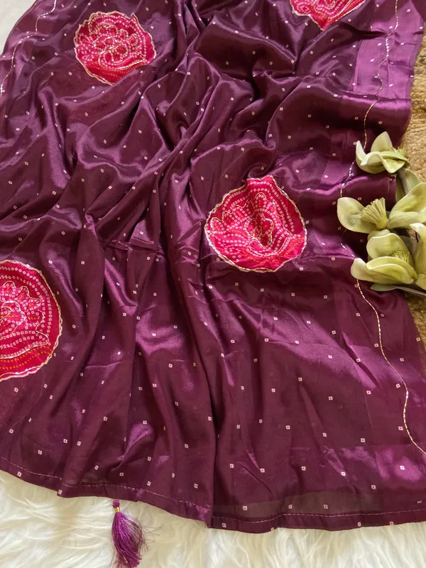 Soft_Chinon_Silk_sarees_with_Beautiful_Bandhani_Print_With_Attractive_Handwork_And_Mono_Fabric_Blouse_With_Tassels_in_new_styles_n_new_look