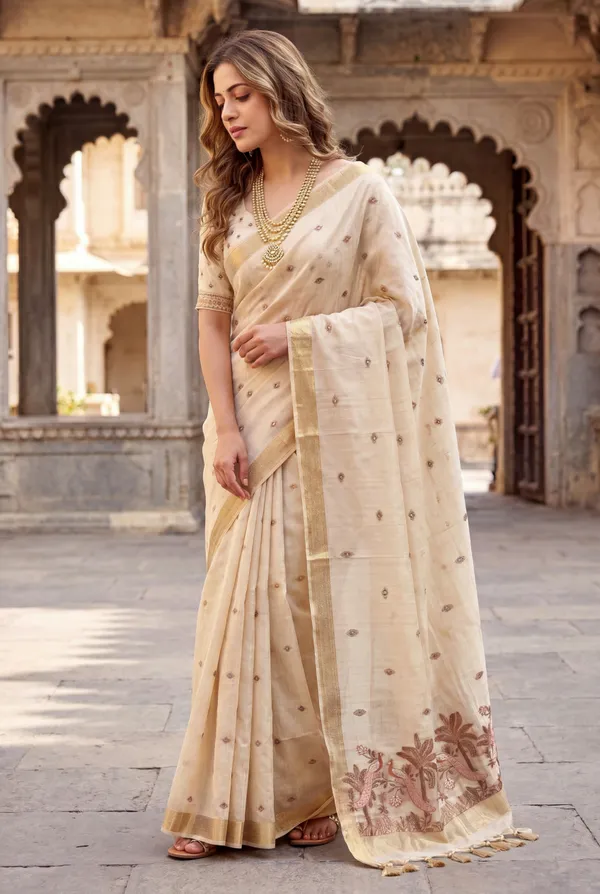 Kashish_2_Cream_–_Alluring_Wedding_Special_|_Premium_Soft_Muga_Cotton_Saree_with_Colourful_Resham_Weaving_Peacock_Design_Pallu