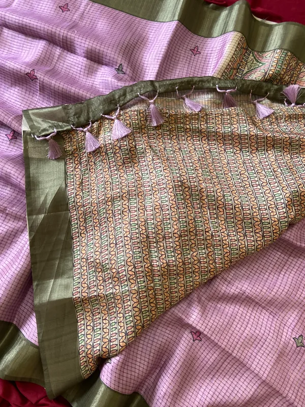 Bindu_Pink_–_Checks_Design_Aesthetic_Edit_for_You_|_Soft_Tussar_Silk_Saree_with_Digital_Print,_Checks_Design_Saree_&_Digital_Print_Blouse_with_Tassels