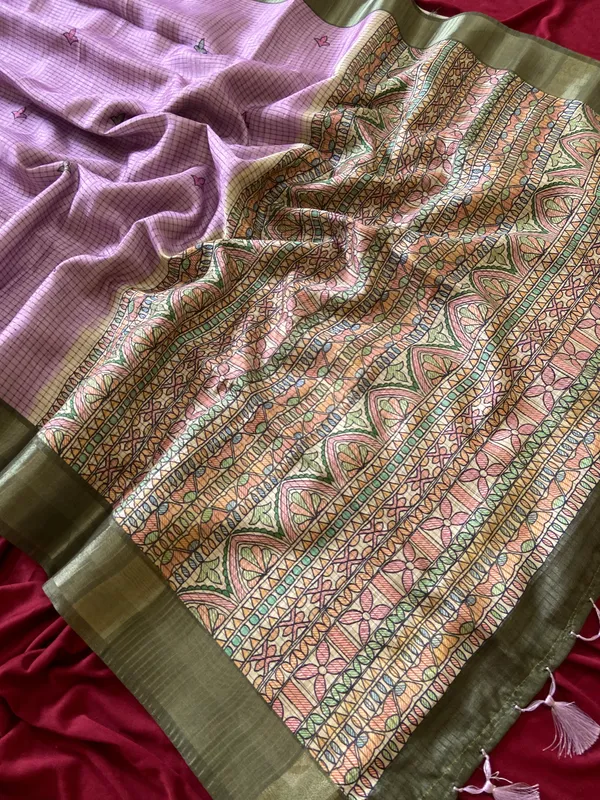 Bindu_Pink_–_Checks_Design_Aesthetic_Edit_for_You_|_Soft_Tussar_Silk_Saree_with_Digital_Print,_Checks_Design_Saree_&_Digital_Print_Blouse_with_Tassels