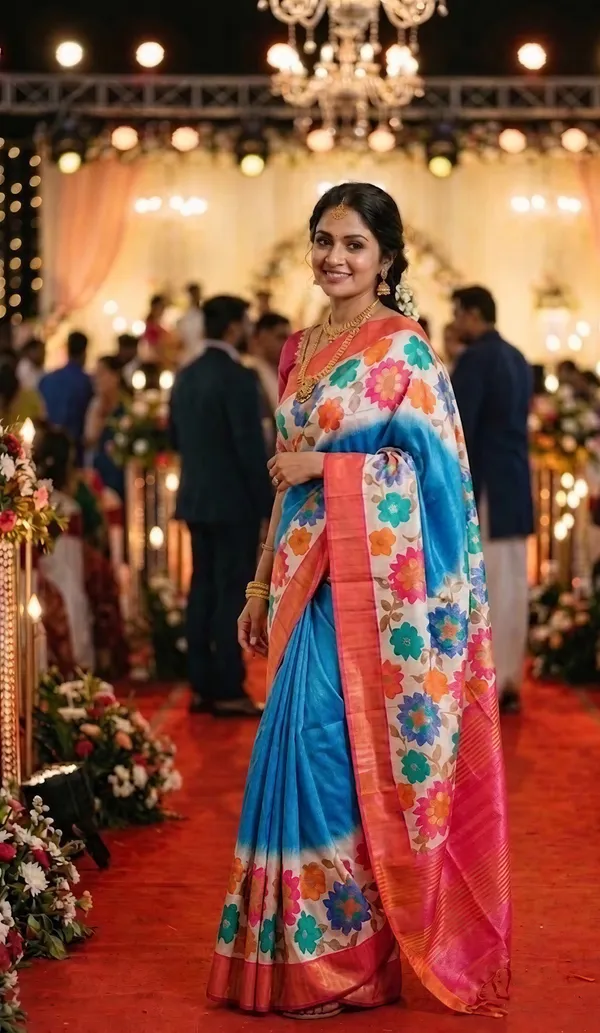 Aashvika_Sky_Blue_–_Navratri_Special_|_Soft_Tussar_Silk_Saree_with_Digital_Print,_Border_&_Contrast_Print_Blouse_with_Tassels