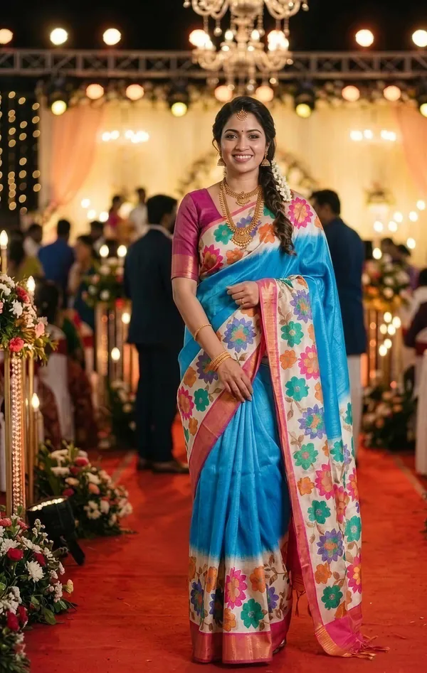 Aashvika_Sky_Blue_–_Navratri_Special_|_Soft_Tussar_Silk_Saree_with_Digital_Print,_Border_&_Contrast_Print_Blouse_with_Tassels