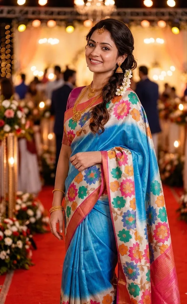 Aashvika_Sky_Blue_–_Navratri_Special_|_Soft_Tussar_Silk_Saree_with_Digital_Print,_Border_&_Contrast_Print_Blouse_with_Tassels