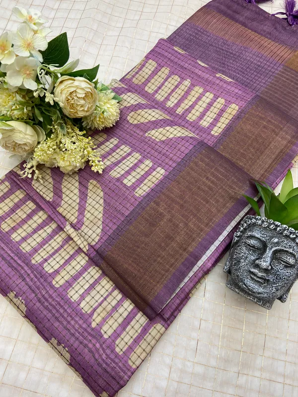 Kanika_Wine_–_Checks_Design_Aesthetic_Edit_for_You_|_Soft_Tussar_Silk_Saree_with_Digital_Print,_Checks_Design_Saree_&_Digital_Print_Blouse