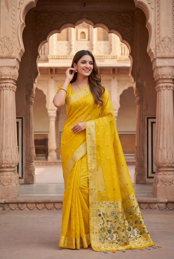 Gowri_Yellow_–_Divine_Wedding_Special_|_Premium_Soft_Muga_Cotton_Paithani_Saree_with_Colourful_3D_Woven_Elephant_Design_Pallu