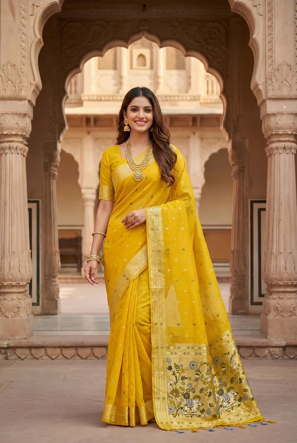 Gowri_Yellow_–_Divine_Wedding_Special_|_Premium_Soft_Muga_Cotton_Paithani_Saree_with_Colourful_3D_Woven_Elephant_Design_Pallu