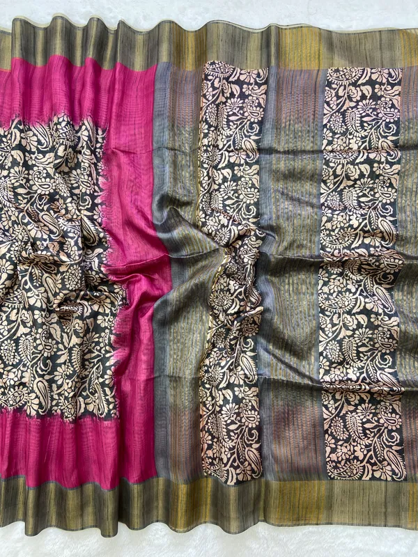 Mirza_Grey_&_Pink_–_Aesthetic_Edit_for_You_|_Soft_Tussar_Silk_Saree_with_Print,_Border_&_Contrast_Print_Blouse_with_Tassels