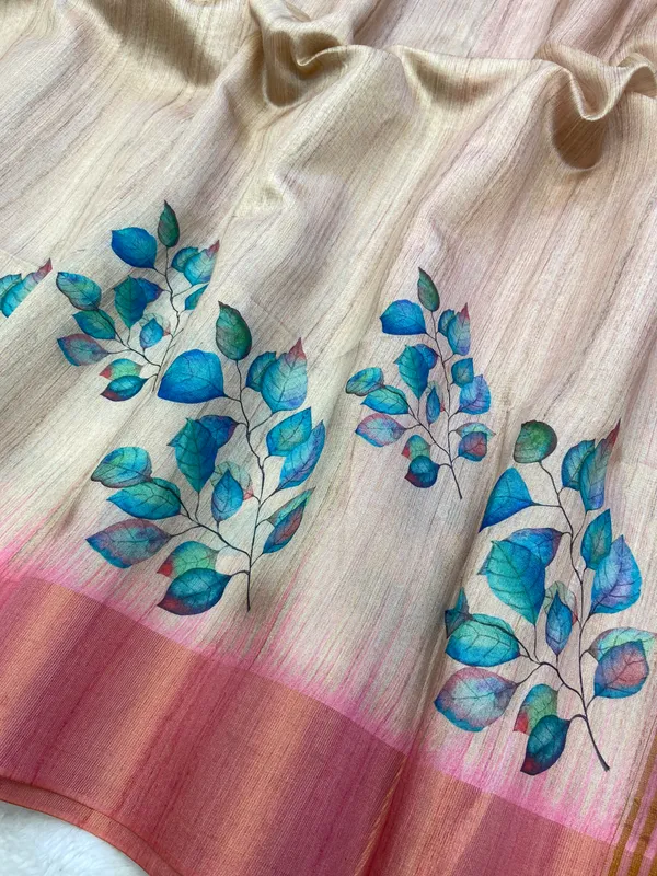 Divisha_Pink_–_Navratri_Special_|_Soft_Tussar_Silk_Saree_with_Print,_Border_&_Contrast_Print_Blouse_with_Tassels