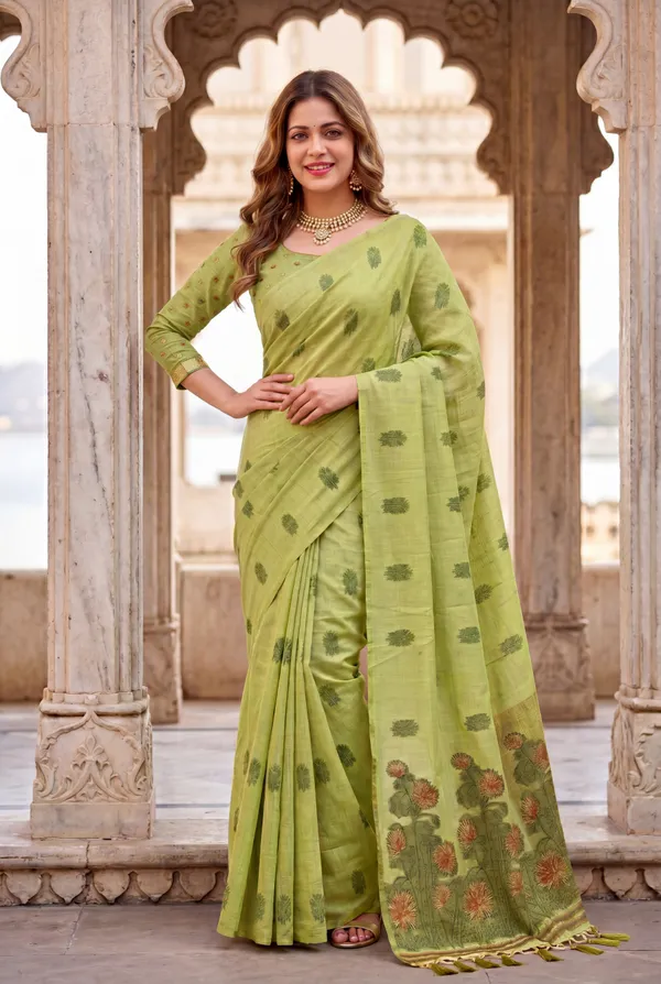 Grisha_2_Green_–_Floral_Pallu_Wedding_Special_|_Premium_Soft_Muga_Cotton_Saree_with_Colourful_Resham_Weaving_Flower_Design_Pallu