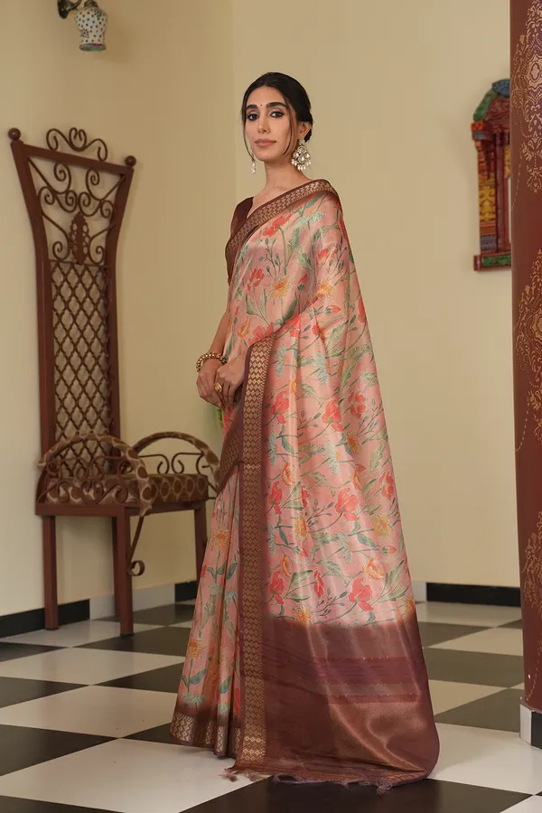 Mini_Coffee_Brown_–_Diwali_Special_|_Soft_Tissue_Silk_Saree_with_Digital_Print,_Border_&_Rich_Pallu,_Sequence_&_Contrast_Print_Blouse_with_Tassels