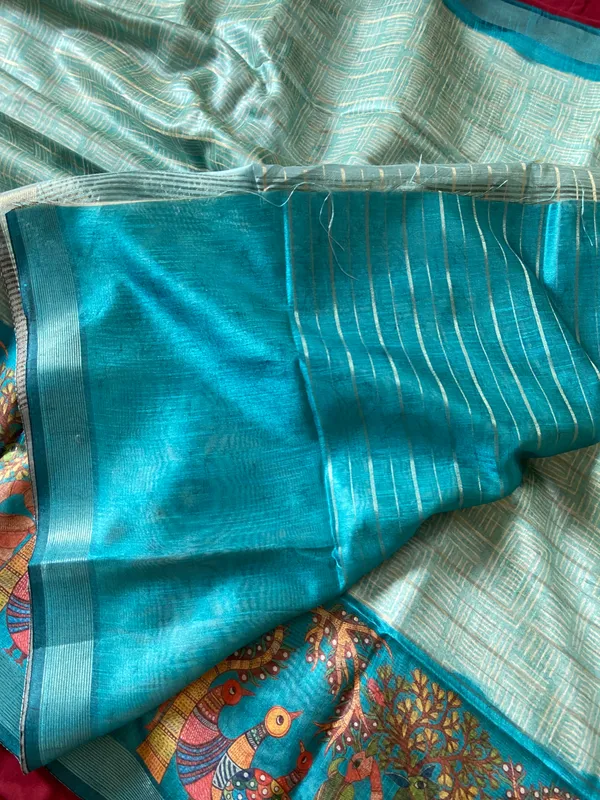 Soft_Semi_Tussar_Silk_sarees_with_Beautiful_Digital_Print_With_Attractive_Border_And_Contrast_Print_Blouse_With_Tassels
