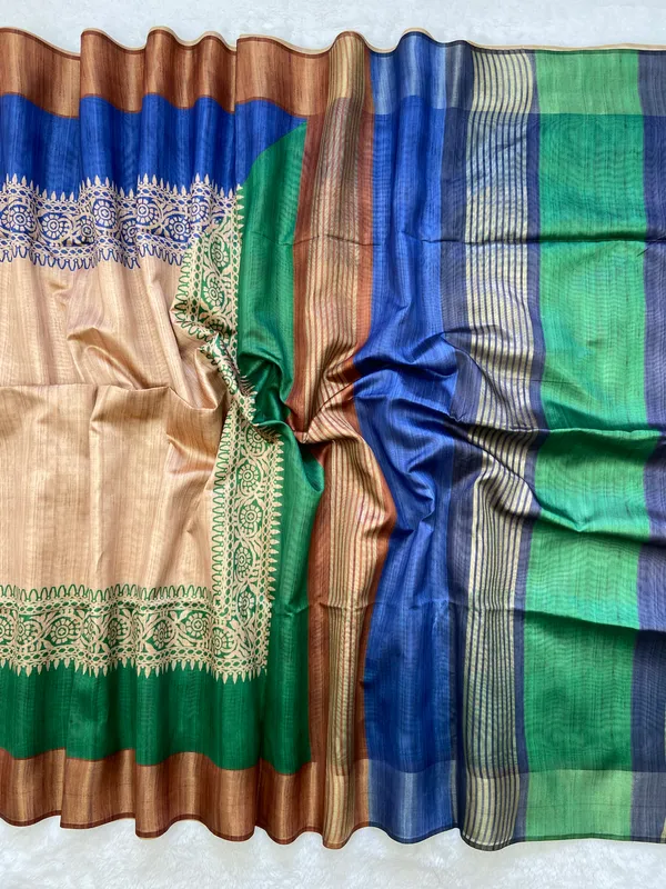 Bhanumati_Coffee_Brown_–_Aesthetic_Edit_for_You_|_Soft_Tussar_Silk_Saree_with_Print,_Border_&_Contrast_Print_Blouse_with_Tassels