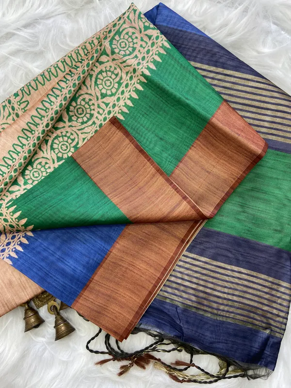 Bhanumati_Coffee_Brown_–_Aesthetic_Edit_for_You_|_Soft_Tussar_Silk_Saree_with_Print,_Border_&_Contrast_Print_Blouse_with_Tassels