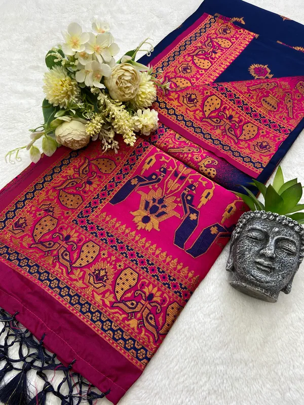 Premium_Soft_Paithani_Silk_sarees_With_Beautiful_Weaving_Pattern_With_Attractive_Rich_Pallu_And_Border_And_Weaving_Blouse_With_Tassels