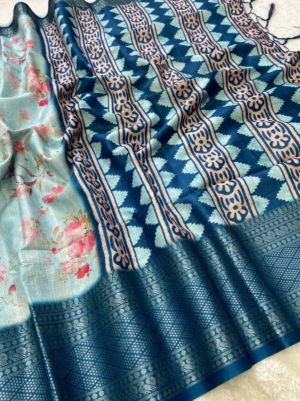 Pahal_Sky_Blue_–_Aesthetic_Edit_for_You_|_Soft_Kota_Saree_with_Print,_Pallu_&_Contrast_Print_Blouse_with_Tassels