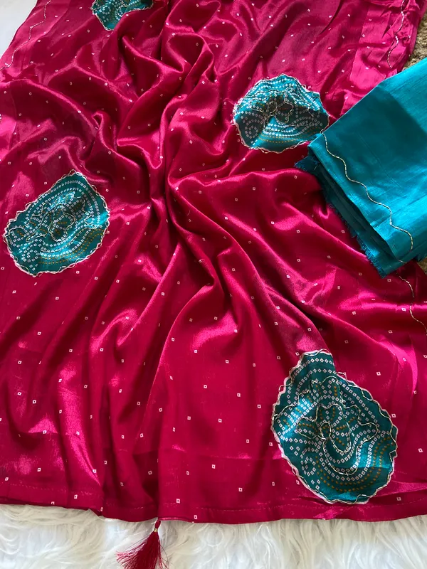 Soft_Chinon_Silk_sarees_with_Beautiful_Bandhani_Print_With_Attractive_Handwork_And_Mono_Fabric_Blouse_With_Tassels_in_new_styles_n_new_look