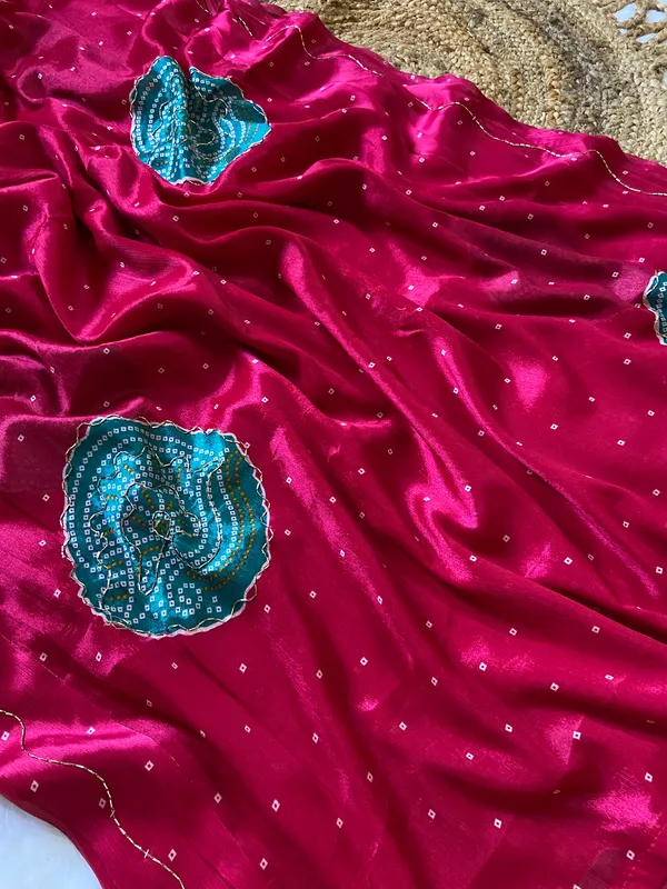Soft_Chinon_Silk_sarees_with_Beautiful_Bandhani_Print_With_Attractive_Handwork_And_Mono_Fabric_Blouse_With_Tassels_in_new_styles_n_new_look