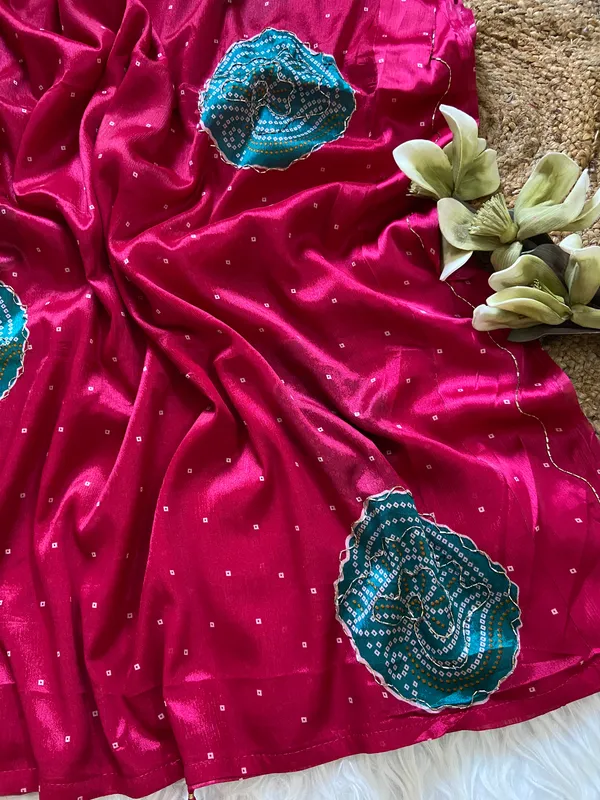 Soft_Chinon_Silk_sarees_with_Beautiful_Bandhani_Print_With_Attractive_Handwork_And_Mono_Fabric_Blouse_With_Tassels_in_new_styles_n_new_look