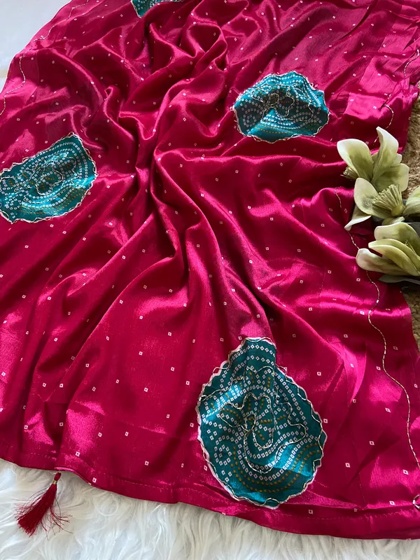 Soft_Chinon_Silk_sarees_with_Beautiful_Bandhani_Print_With_Attractive_Handwork_And_Mono_Fabric_Blouse_With_Tassels_in_new_styles_n_new_look