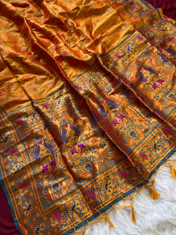 Premium_Soft_Paithani_Silk_sarees_With_Beautiful_Weaving_Pattern_With_Attractive_Rich_Pallu_And_Border_And_Weaving_Blouse_With_Tassels
