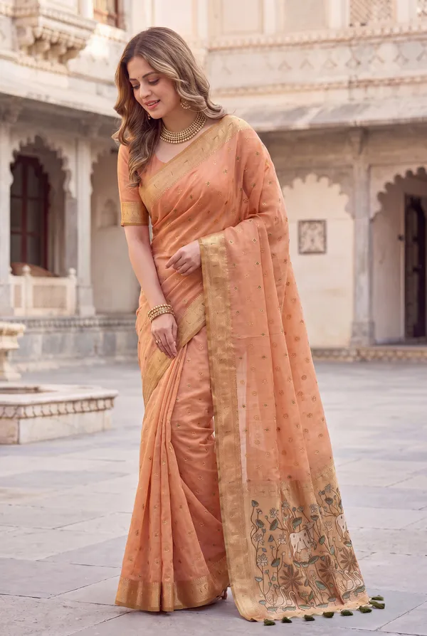 Pallavi_Orange_–_Cow_Pallu_Wedding_Special_|_Premium_Soft_Muga_Cotton_Paithani_Saree_with_Colourful_3D_Woven_Cow_Design_Pallu