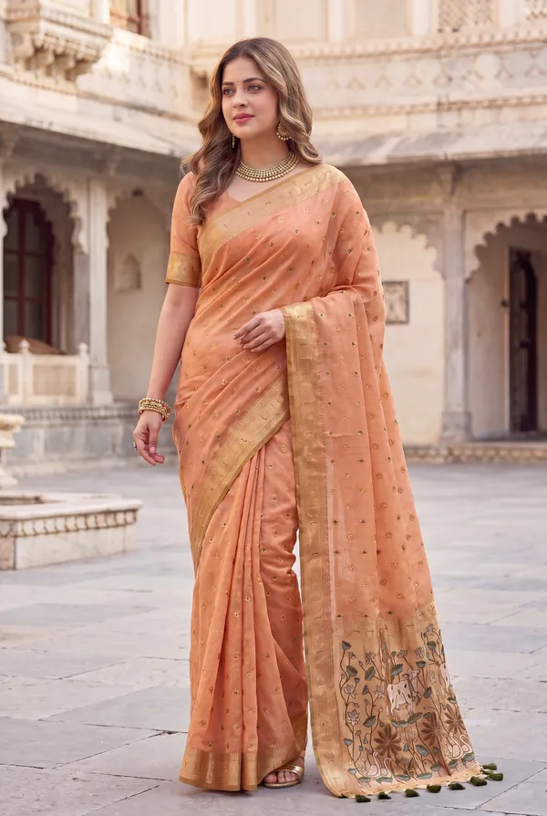 Pallavi_Orange_–_Cow_Pallu_Wedding_Special_|_Premium_Soft_Muga_Cotton_Paithani_Saree_with_Colourful_3D_Woven_Cow_Design_Pallu