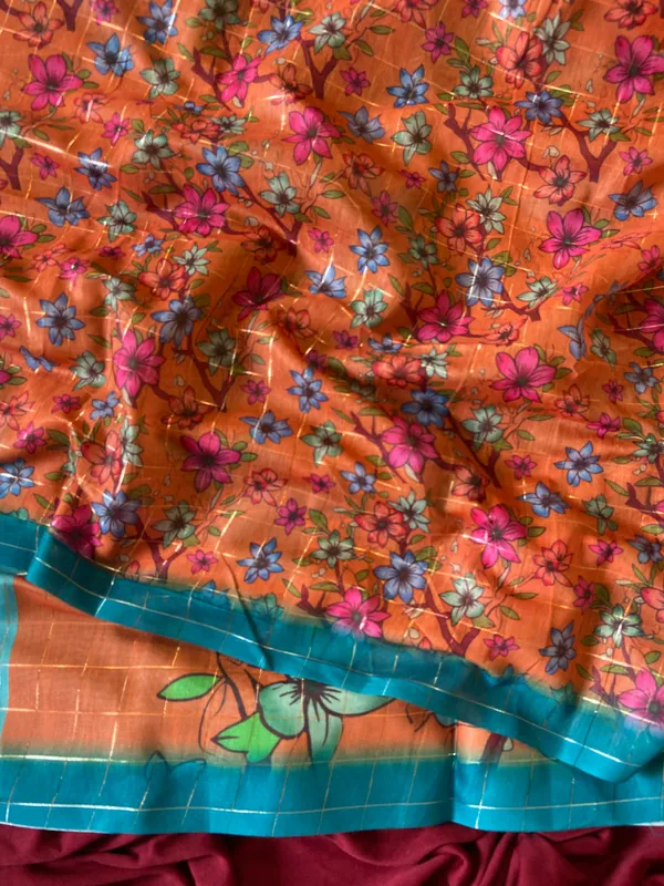 Baani_Rama_Green_–_Navratri_Special_|_Soft_Semi_Tussar_Silk_Saree_with_Digital_Print,_Border_&_Contrast_Print_Blouse_with_Tassels