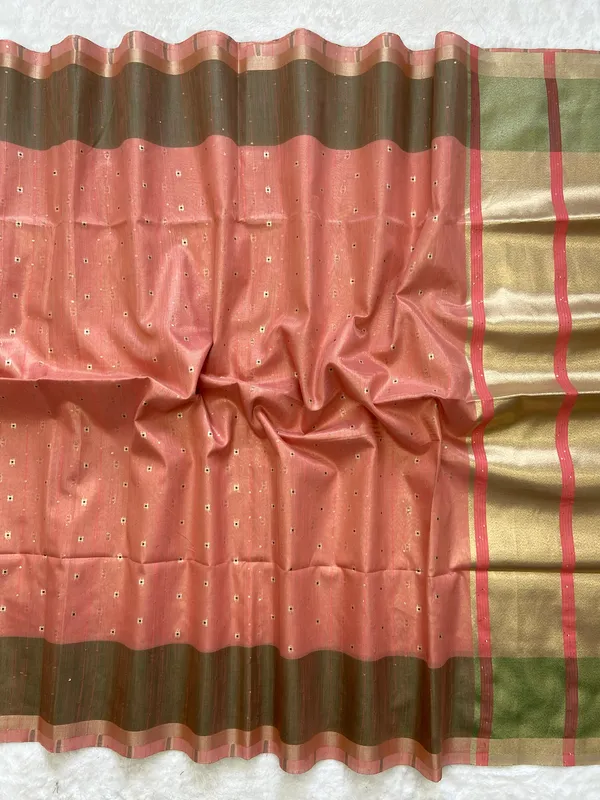 Soft_Tissue_Linen_Silk_sarees_with_Beautiful_Weaving_With_Attractive_Border_&_Rich_Pallu_With_Sequence_And_Running_Blouse_With_Tassels
