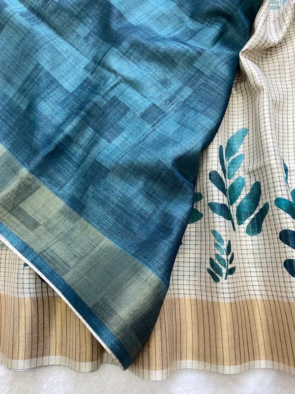 Devanshi_Rama_Green_–_Divine_Aesthetic_Edit_for_You_|_Soft_Tussar_Silk_Saree_with_Digital_Print,_Checks_Design_Saree_&_Digital_Print_Blouse