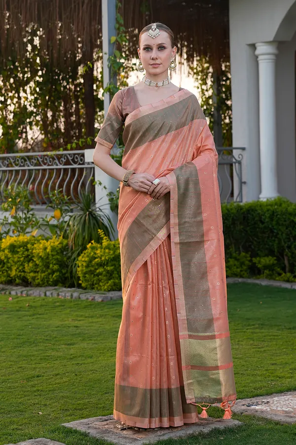 Sarika_Orange_–_Diwali_Special_|_Soft_Tissue_Linen_Silk_Saree_with_Weaving,_Border_&_Rich_Pallu,_Sequence_&_Running_Blouse_with_Tassels