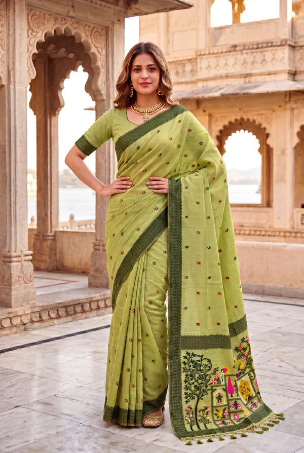 Yashira_Green_–_Peacock_Pallu_Wedding_Special_|_Premium_Soft_Jamdani_Cotton_Saree_with_Colourful_3D_Woven_Peacock_Design_Pallu