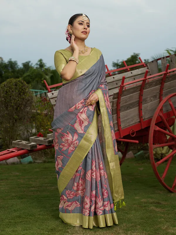 Mohini_Green_&_Grey_–_Enchanting_Aesthetic_Edit_for_You_|_Soft_Tussar_Silk_Saree_with_Digital_Print,_Checks_Design_Saree_&_Digital_Print_Blouse