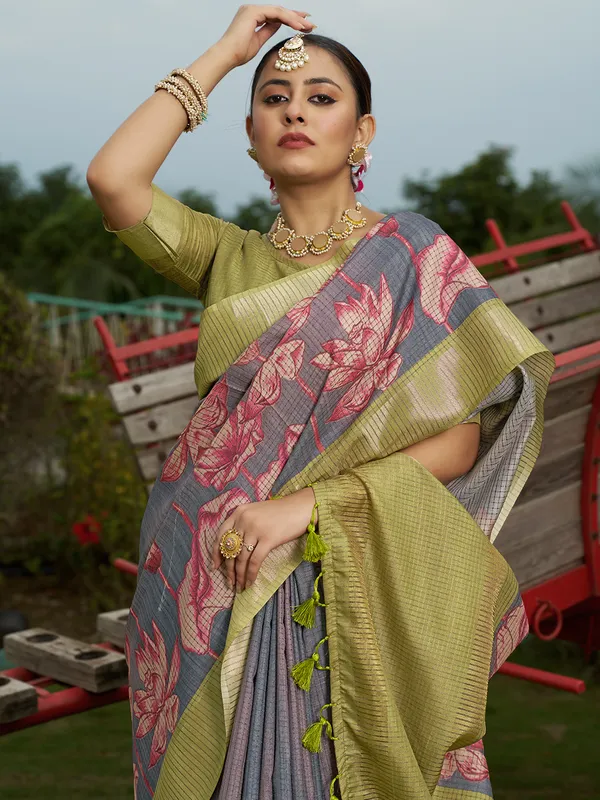 Mohini_Green_&_Grey_–_Enchanting_Aesthetic_Edit_for_You_|_Soft_Tussar_Silk_Saree_with_Digital_Print,_Checks_Design_Saree_&_Digital_Print_Blouse