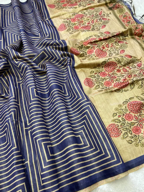 Amala_Blue_–_Pure_Navratri_Special_|_Soft_Tussar_Silk_Saree_with_Digital_Print,_Zari_Line_Saree_&_Digital_Print_Blouse_with_Tassels