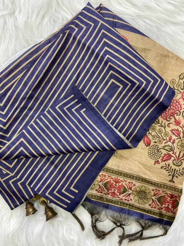 Amala_Blue_–_Pure_Navratri_Special_|_Soft_Tussar_Silk_Saree_with_Digital_Print,_Zari_Line_Saree_&_Digital_Print_Blouse_with_Tassels